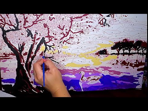 ASMR Painting A Cherry Blossoms By The Lake Canvas (Part 2)