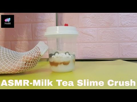 ASMR:: Trampling:: Barefoot crush milk tea slime:: 밀크티 슬라임 밟는 진득한 소리
