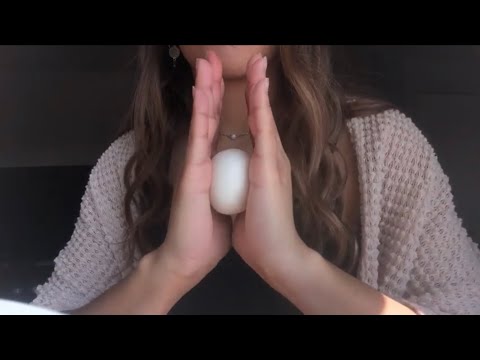 ASMR playing with clay, covering camera with clay and tapping, mouth sounds and hand movements