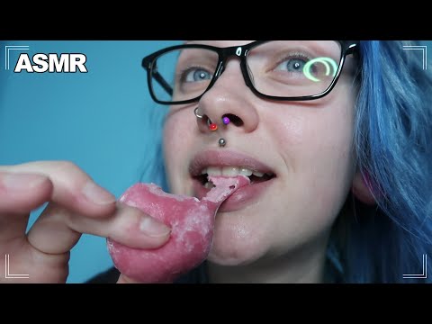 ASMR Raspberry Ice Cream Chewy Mochi Eating Sounds 😋