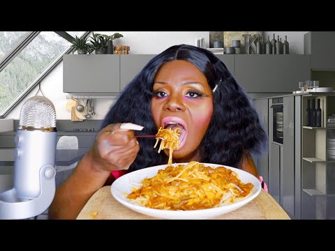 Spicy Mushroom Spaghetti ASMR EATING SOUNDS