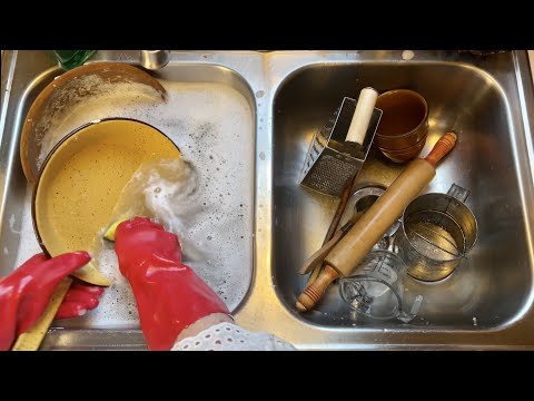 ASMR Dish Washing by hand! (No talking only) Rubber gloves & water sloshing! For my dear Kelly!
