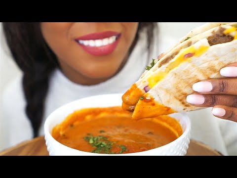 ASMR: Eating Cheesy Quesadilla & Tomato soup *No Talking* |Vegan