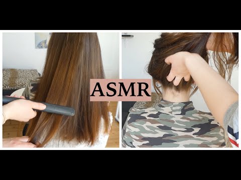 ASMR FRIEND STRAIGHTENING & PLAYING WITH MY HAIR (Hair Brushing & Hair Play Sounds, No Talking)