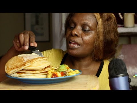 Buttermilk Pancakes Salmon Cheese Onions Eggs ASMR Satisfying Eating Sounds