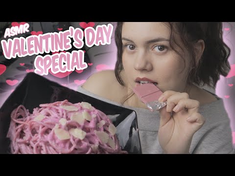 ASMR - Valentine's Day Special | Eating PINK PASTA & RUBY CHOCOLATE