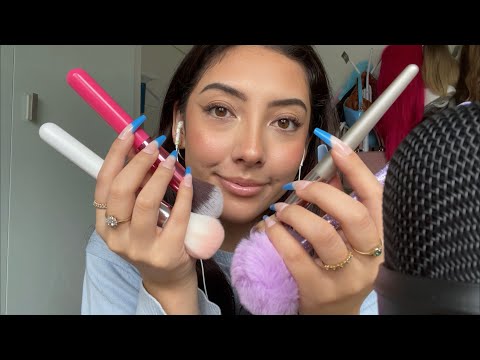 ASMR Tapping on makeup brushes 💜 ~requested + with long press on nails~ | Whispered