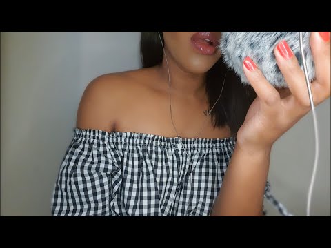 ASMR up close mouth sounds and fluffy Microphone scratching