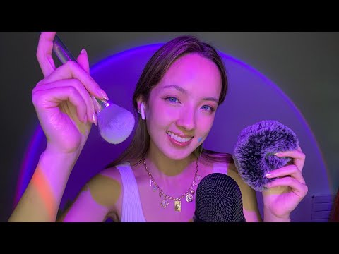 ASMR | Brushing Your Face (Mic Brushing and Rubbing + Mouth Sounds, Hand Sounds + Tongue Fluttering)