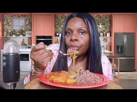 CABBAGE YAMS TURKEY BROTH RED RICE ASMR EATING SOUNDS