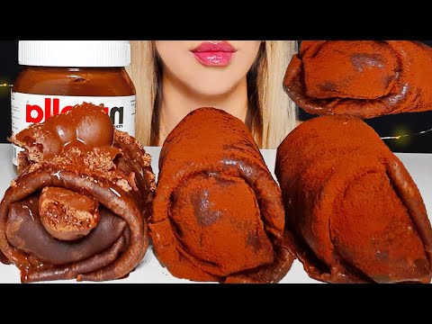ASMR EDIBLE TOWEL CREPE CAKE with Nutella, Brownie, Roasted Marshmallow | EATING SOUNDS