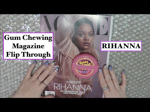 [ASMR] Gum Chewing | Magazine Flip Through | RIHANNA | Close Whisper | Tracing