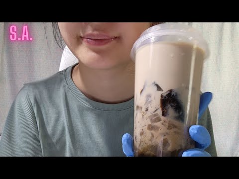 Asmr | Drinking Jasmine Milk Tea with Lots of Toppings