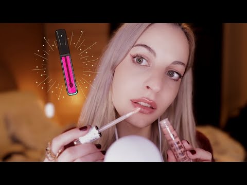 ASMR - Lipgloss Sounds & Application💄 + Clicky Mouth Sounds (wet) + Close Whisper