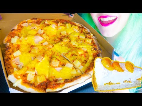 Mukbang-ASMR: Cheesy Hawaiian Pizza, Mandarin Cake & Baklava | Q&A 60K ~ Relaxing Eating Sounds [V]😻