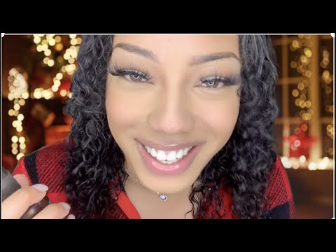 ASMR doing your skin care routine for Christmas party (gum chewing)(personal attention) ( close up)