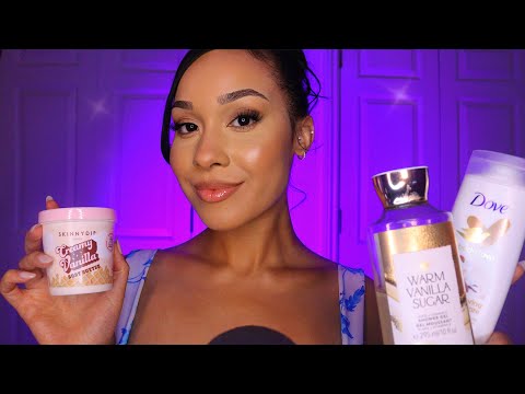 ASMR Vanilla Body Care Routine 🧁 RELAXING Tapping, Whispers & Over explaining Skincare Products
