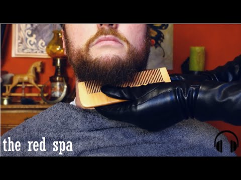 ASMR barber - washing, scratching, massage, combing and cutting with leather gloves (no talking)