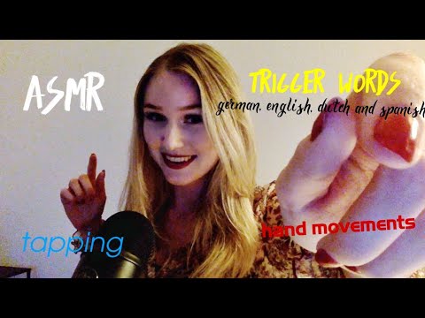 TINGLY TRIGGER WORDS IN DIFFERENT LANGUAGES - HAND MOVEMENTS, TAPPING AND WHISPERING - ASMR JUNKIE