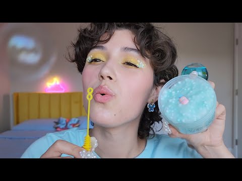 ASMR Tingly Bubble Themed Triggers 🫧 🛁 (bubble bath slime, water globes, blowing bubbles, bead soup)