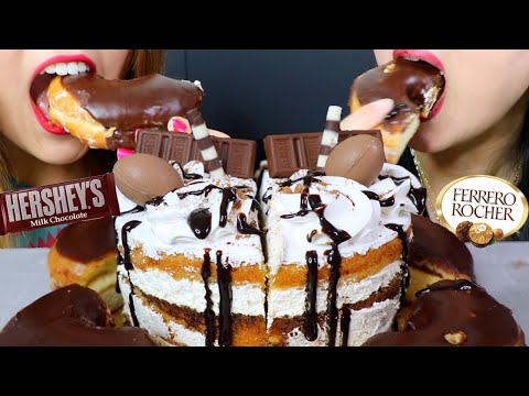 ASMR CHOCOLATE TIRAMISU CAKE + CHOCOLATE DONUTS 티라미수 케이크 리얼사운드 먹방 ケーキ ट्रिअमिसु | Kim&Liz ASMR