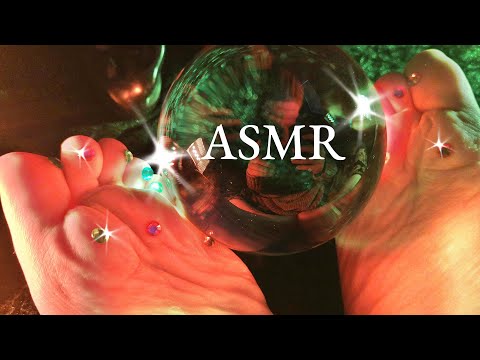 Fast and aggressive ASMR with feet - crystal ball & rhinestones on toes & soles (echo layered)