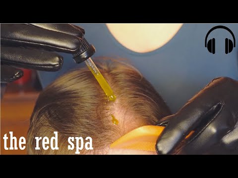 ASMR scalp massage for hair growth (leather gloves, rosemary and mint oil, comb, stress relief)