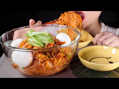 ASMR 김치비빔국수 요리 먹방 | Spicy Cold Noodles | Kimchi Bibim-guksu | Cooking and Eating Mukbang