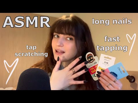 ASMR ~ Long Nails! Fast Tapping/Tap Scratching on Random Items (+ whisper rambles)