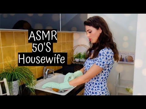 ASMR | 50's HOUSEWIFE Roleplay 👗  WASHING Dishes with Rubber Gloves