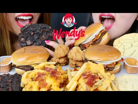 ASMR WENDY'S Cheeseburgers, BACONATOR Fries, Chicken Nuggets, Cookies 웬디스 리얼사운드 먹방 | Kim&Liz ASMR