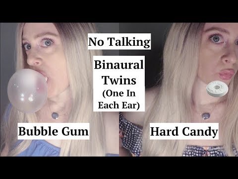 ASMR Gum Chewing / Bubble Blowing with Hard Candy. No Talking. Binaural Twins