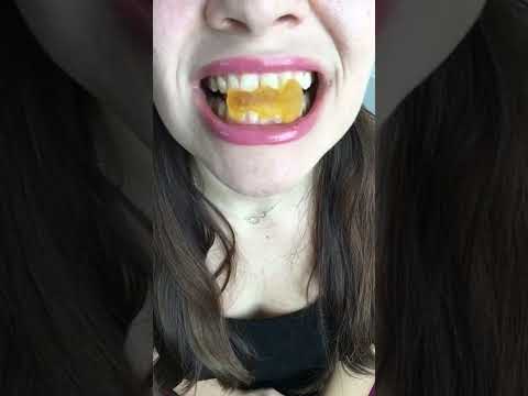 ASMR 💛 yellow gummy bear pt 3 satisfying teeth chewing mouth sunny sounds #shorts