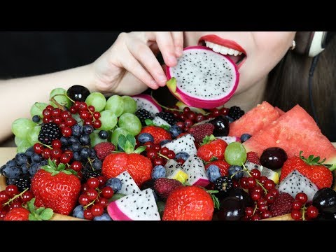 ASMR COLORFUL FRUIT PLATTER (JUICY Eating Sounds) No Talking