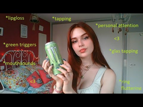 ASMR green triggers | personal attention, glass tapping, ring fluttering, mouthsounds | ASMR deutsch