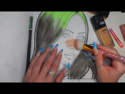 [ASMR] Makeup on Billie Eilish (Tapping, Whispering, Makeup Sounds on Coloring Book)