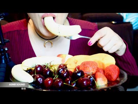 ASMR Fruit Eating Sound ( Cherries, Rockmelon, Strawberry, And Banana )
