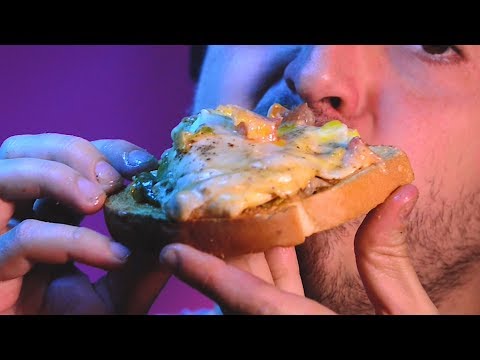 ASMR MESSY Eating Open Face Sandwich Egg Tomato Cheese with Romaine Salad 먹방