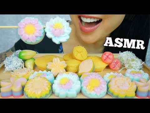 ASMR THAI DESSERT ขนมไทย JELLY LUK CHUP COCONUT BALL PALM CAKE (EATING SOUND) NO TALKING | SAS-ASMR