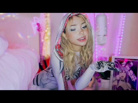🤍 Spider Gwen Cosplay ASMR ft. fabric body triggers and mouth sounds 😋