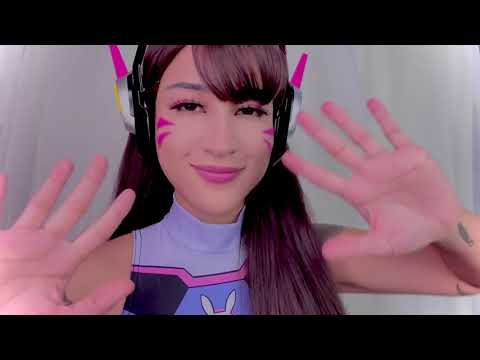 ASMR Tapping Sounds, Hairplay/Brushing Sounds, & Clicking Sounds (D. Va Cosplay)