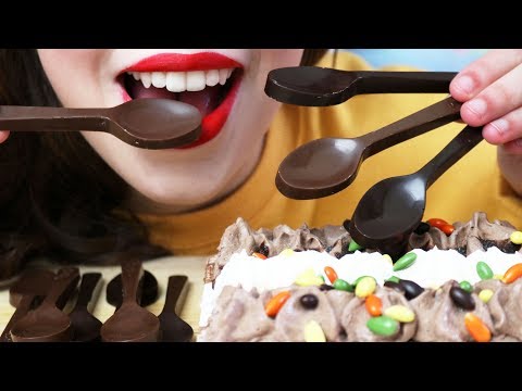 ASMR EDIBLE CHOCOLATE SPOONS & ICE CREAM (CRUNCHY Eating Sounds) 먹는 숟가락 먹방