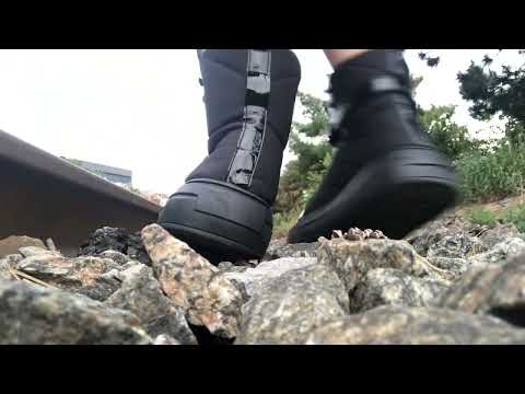 ASMR Boots walking on rocks train tracks