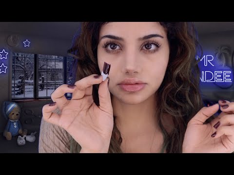 ASMR Chewing Gum While Popping Off My Nails Under Blue Light 💙