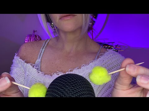 ASMR Trigger Sounds - Mic brushing, pom-poms, tinsel pipe cleaners (No talking)
