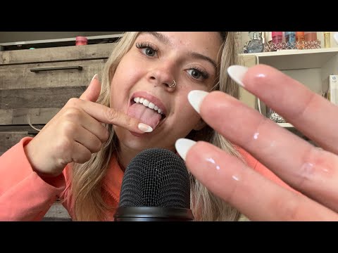 ASMR| 30 Minutes of W-E-T Tongue Mouth Sounds-Tapping/ Whispered Rambling Assortment+ Hand Movements