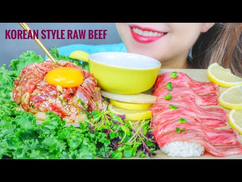 ASMR EATING KOREAN STYLE RAW BEEF X RAW BEEF SUSHI , EATING SOUNDS | LINH-ASMR