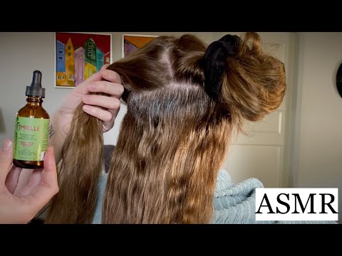 ASMR | rosemary oil treatment on my mom 🌸 (hair play, hair brushing, scalp massage, no talking)
