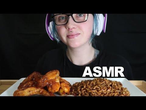 ASMR Buffalo Wings & Samyang Jjahang Noodles [Eating No Talking]