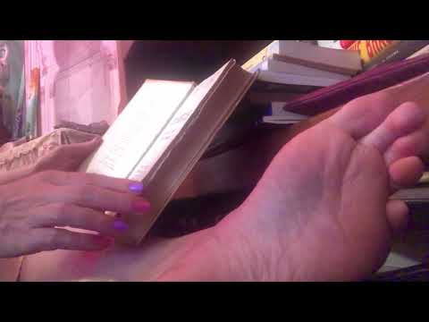 ASMR foot sole view whispering showing bookshelf relaxing